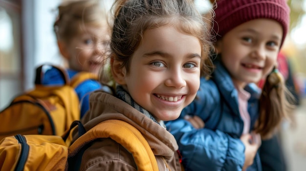 A Mother Takes Her Kids To School Their Faces Filled With Excitement And Love