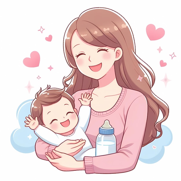 Mother with baby happy family vector illustration in cartoon style