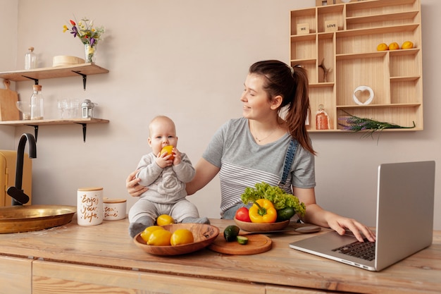 Mother with baby at home