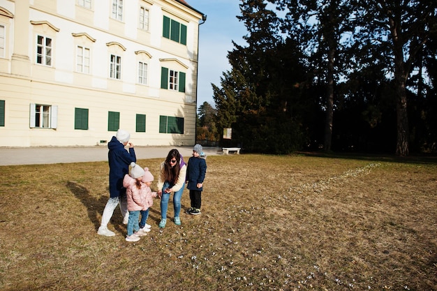 Mother with four kids at Valtice park Czech Republic