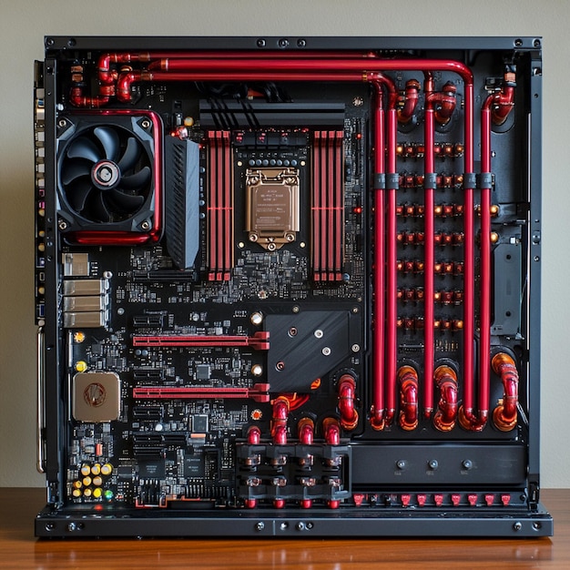 Photo a motherboard with dual gpu setup in sli or crossfire configuration