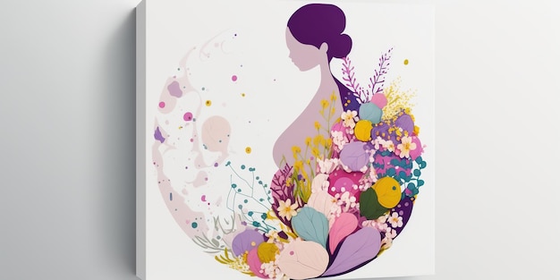 Mothers Day abstract design of a pregnant mother A hand made art as flat style with flowers