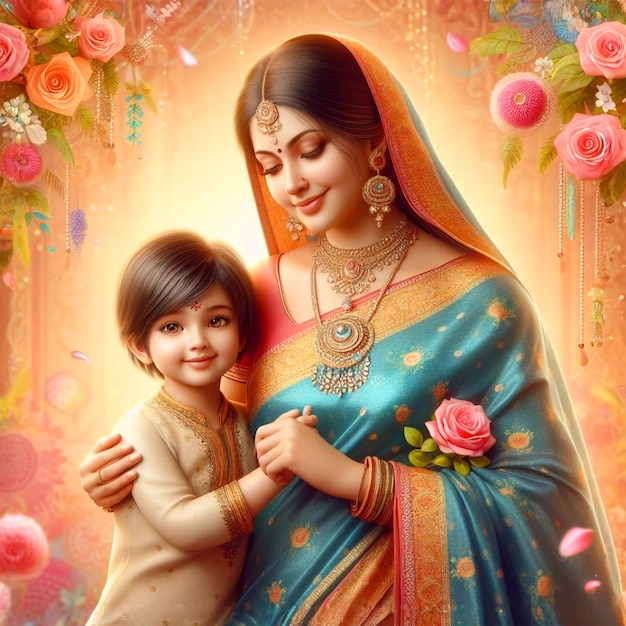 Mothers day Background with mother and daughter with Flower Happy mothers day celebration