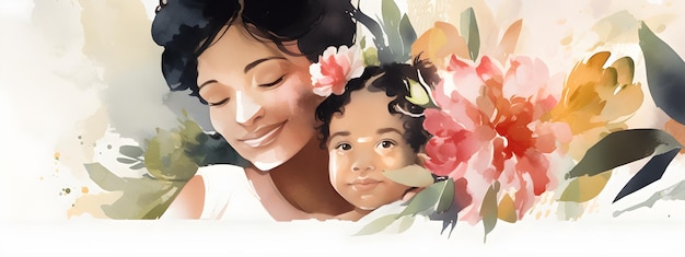 Mothers Day banner with POC mother and her child