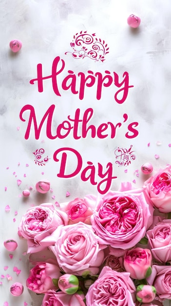 Mothers Day card in pink and white colors floral motifs as a gift