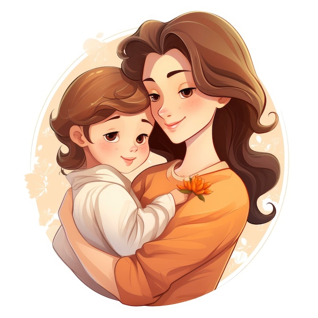 Mothers Day Clipart Cute and Colorful Mom and Baby Illustration