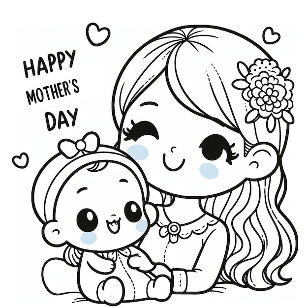 Photo mothers day coloring page generative ai