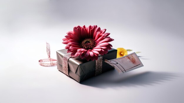 Mothers day gift box with red flower Generative AI illustration