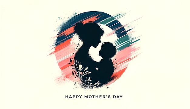 Mothers day grunge illustration with a stylized silhouette of mother and child