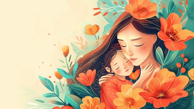 Mothers Day illustration of ai colorfull illustrationGenerative AI