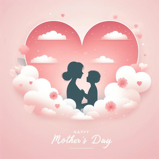 Mothers Day illustration showing the silhouette of a mother and a child inside heart shape