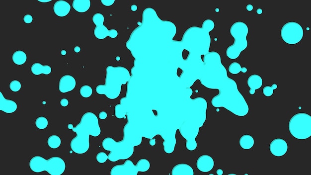 Motion abstract blue liquid spots, black splash background