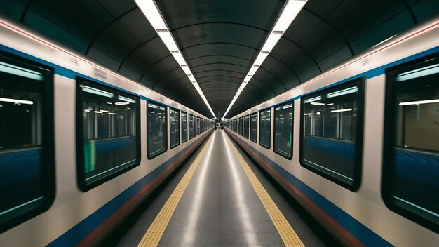 Motion blur of automatic train moving inside tunnel in tokyo japan