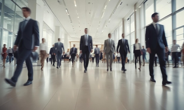 motion blur image of business people crowd walking at corporate office