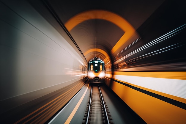 Motion blur of train moving inside tunnel