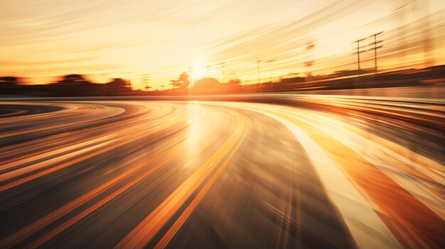 Motion blurred racetrack sunset scene