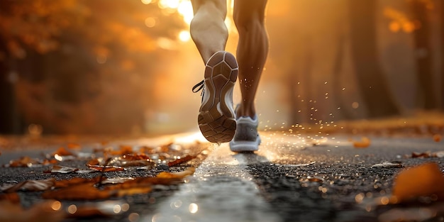 Photo in motion closeup of a runner39s feet on a road embracing fitness lifestyle concept running fitness lifestyle closeup motion runner39s feet