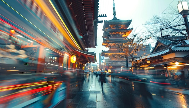 Motion effect city building of sensoji road