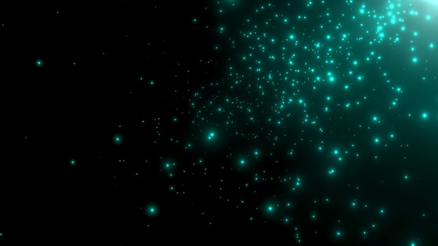 Motion green particles and stars in galaxy, abstract background. Elegant and luxury 3d illustration style for cosmos and holidays template