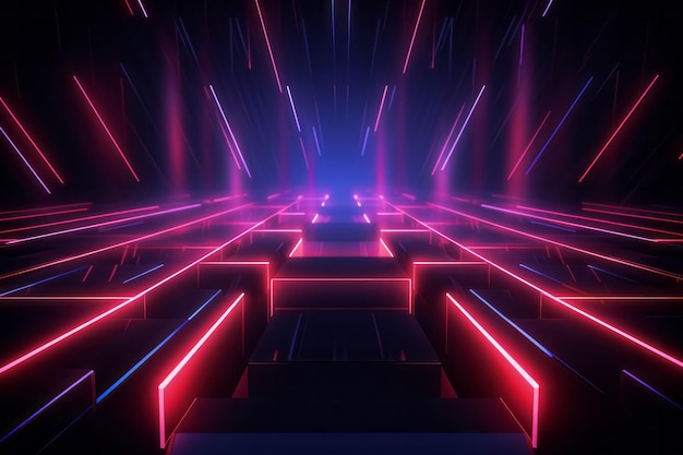 Motion speed neon light tunnel or corridor Futuristic laser cyberspace perspective background