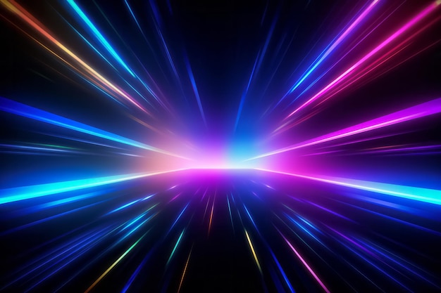 Motion speed neon light tunnel or corridor Futuristic laser cyberspace perspective background