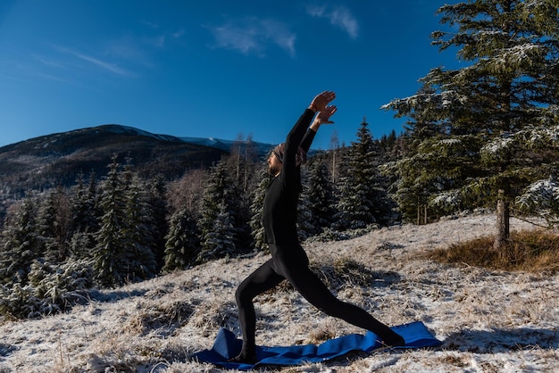 Motivation yoga on the mountain hills