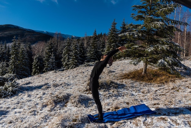 Motivation yoga on the mountain hills