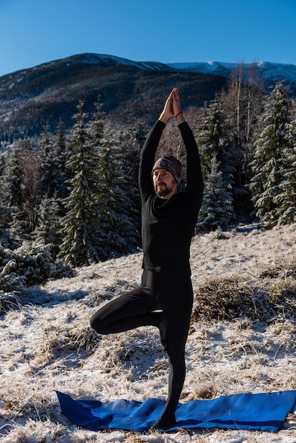 Motivation yoga on the mountain hills