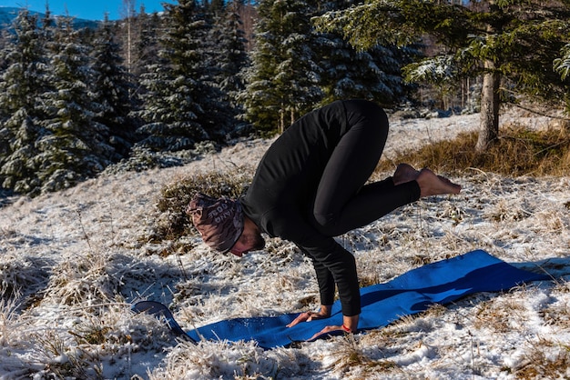 Motivation yoga on the mountain hills