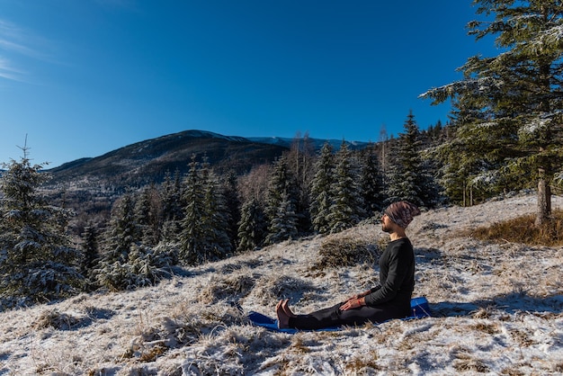 Motivation yoga on the mountain hills