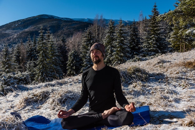 Motivation yoga on the mountain hills