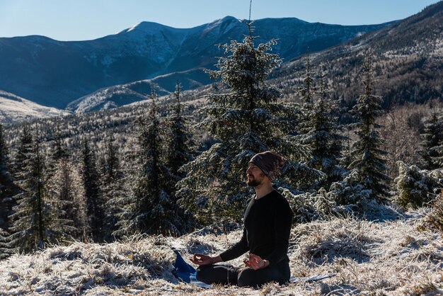 Motivation yoga on the mountain hills