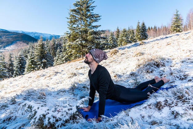 Motivation yoga on the mountain hills