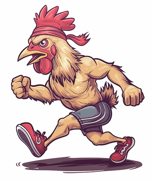 Photo motivational rooster running cartoon illustration