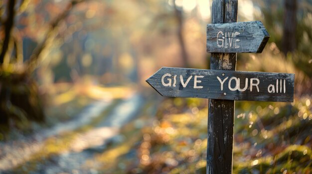 Photo motivational signpost in the forest