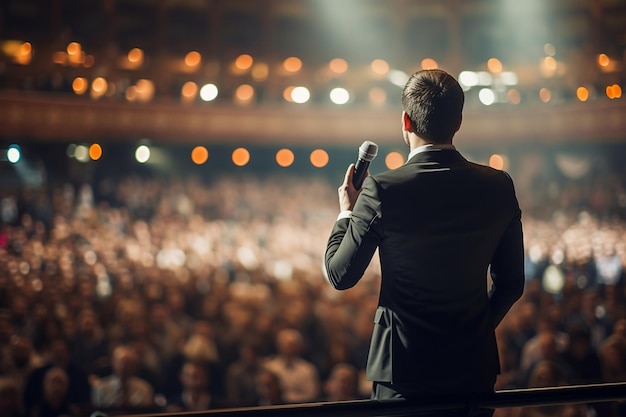 Motivational Speaker Back View on Stage Generative AI