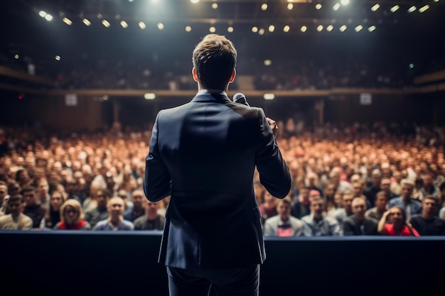 Motivational Speaker Back View on Stage Generative AI