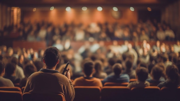 motivational speaker standing on stage in front of audience for motivation speech on conference