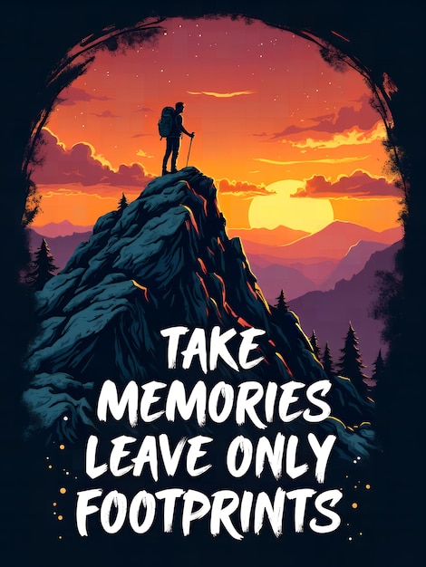 Motivational TShirt Hiker on Peak with Mountain Landscape and Bold Typography