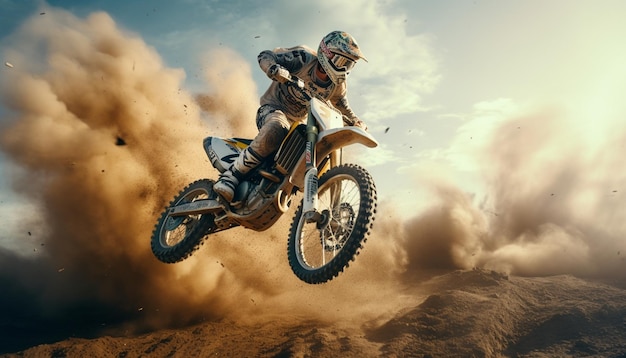 Motocross MX Rider is riding on a dirt track