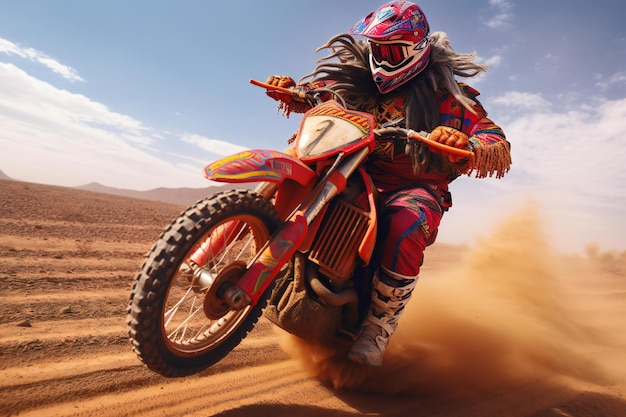 Motocross rider in the desert Extreme motorcycle racing in the sand