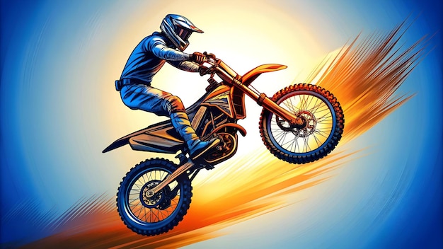 motocross rider silhouette concept of sport jumping racing motorcycle hand drawn vector illustr