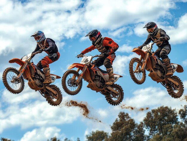 Photo motocross riders soar over jumps in extreme race