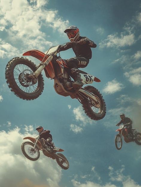 Photo motocross riders soar over jumps in extreme race