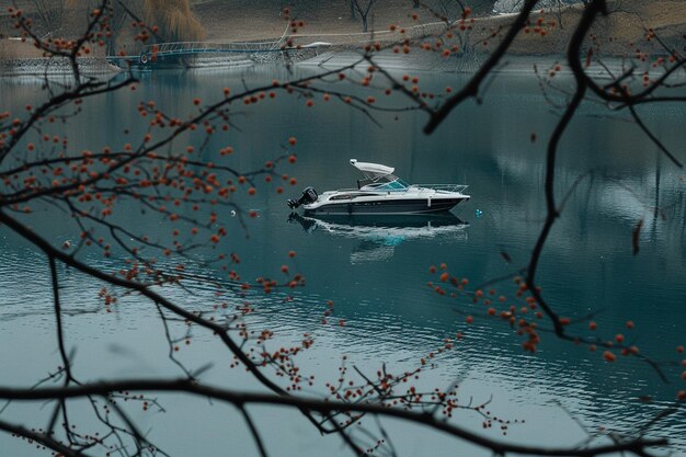 Photo motor boat at lakeshore