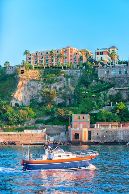 Motor boat at Port of Marina Grande in Sorrento, Tyrrhenian sea, Amalfi coast, Italy