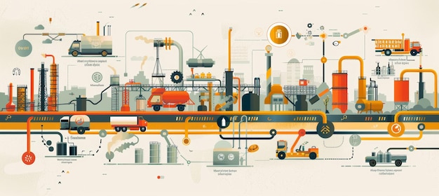 Photo motor oil life cycle infographic banner production to recycling stages with clean lines and icons