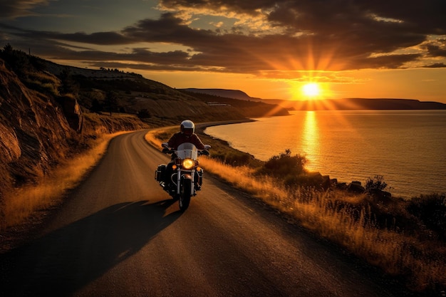 Motorbike ride during sunset