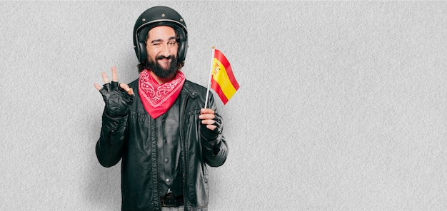 Motorbike rider with a spain flag