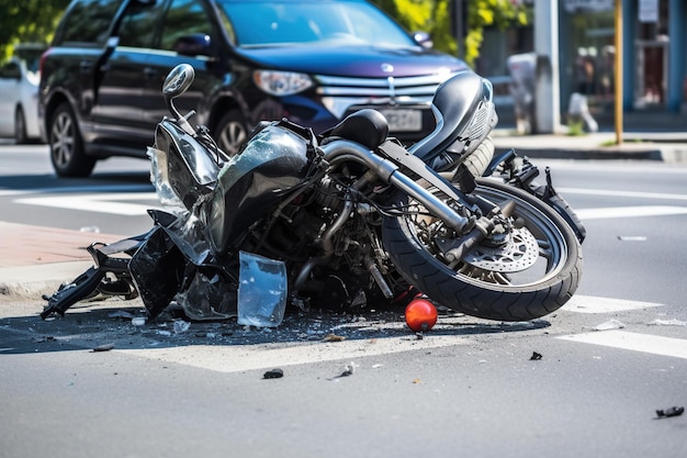 Motorbike traffic accident on road motor insurance policy concept AI Generated